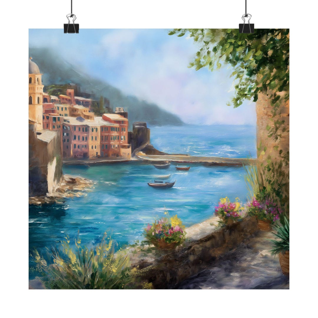 Cinque Terre Italy Oil Painting: Coastal Riviera Art Print, Italian ...