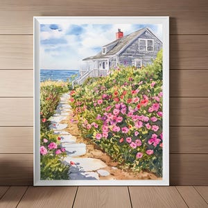 Impression Cape Cod, oeuvre d'art de la Nouvelle-Angleterre, art mural cottage côtier du Massachusetts, aquarelle paysage marin, affiche de voyage USA cadeau téléchargement
