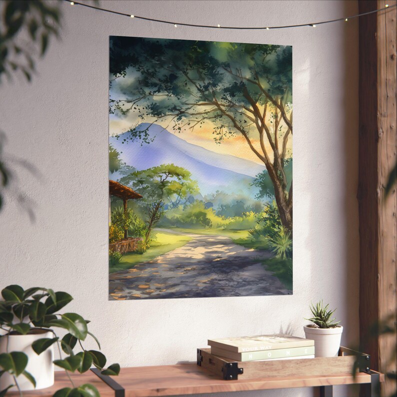 El Salvador Watercolor Painting, El Salvador Art Print, Latin American Artwork, Mountains and Countryside, Travel Poster, Travel Gift