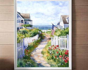 Nantucket Watercolor Print: Cape Cod Coastal Wall Art (Digital Download)