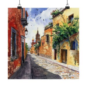 Pintura de San Miguel de Allende, impresión artística de Corazón de México, impresión en acuarela de paisaje urbano de ciudad colonial, póster de viaje, regalo de viaje