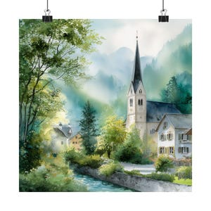 Berchtesgaden Germany Watercolor Painting, Bavarian Alps, Alpine Mountainscape Artwork, Germany Gift, German Travel Poster, Travel Gift