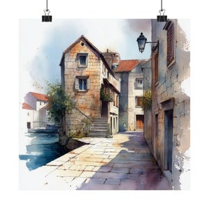 Hvar Island Croatia Watercolor Art Print: Stari Grad Travel Poster