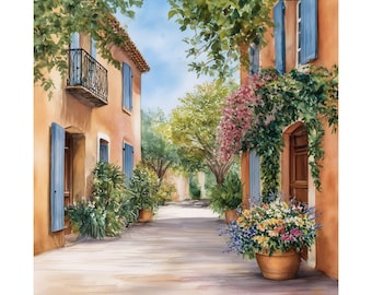 Roussillon France Watercolor Painting: Provence Streetscape Art Print, Travel Poster