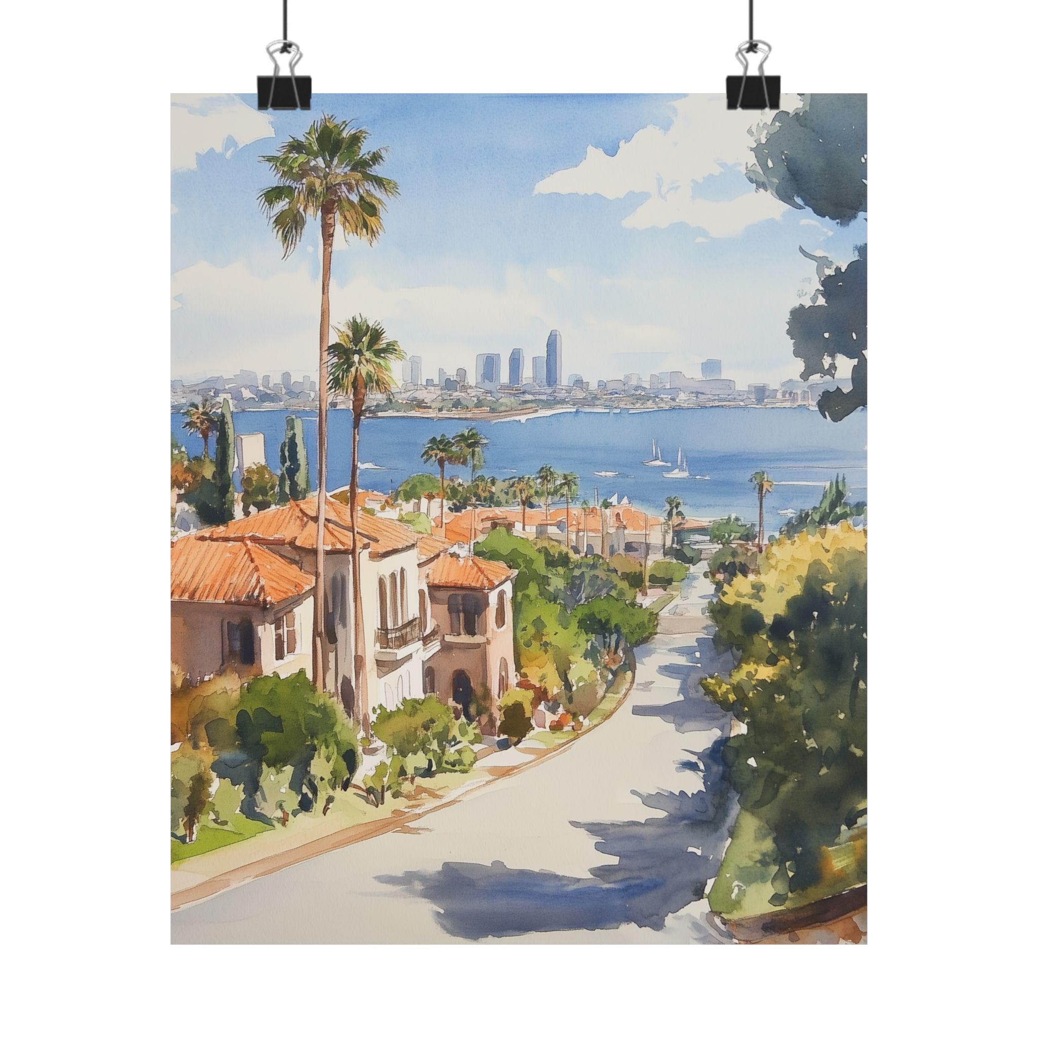 San Diego Art, Coastal California Watercolor Painting, US City Wall Art ...