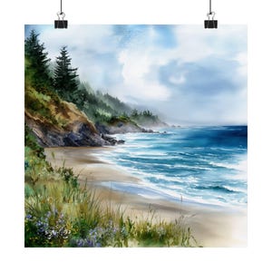 Coastal Oregon Aquarell Malerei,Oregon Kunstdruck, Fernost, Pinien, Pazifischer Nordwesten US Reiseposter, Reisegeschenk