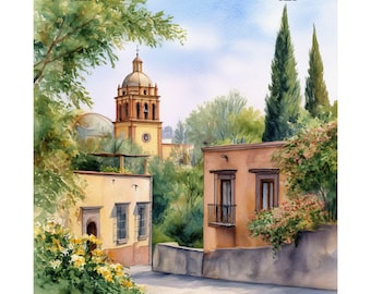 San Miguel de Allende Aquarell Druck: Mexiko Reise Geschenk