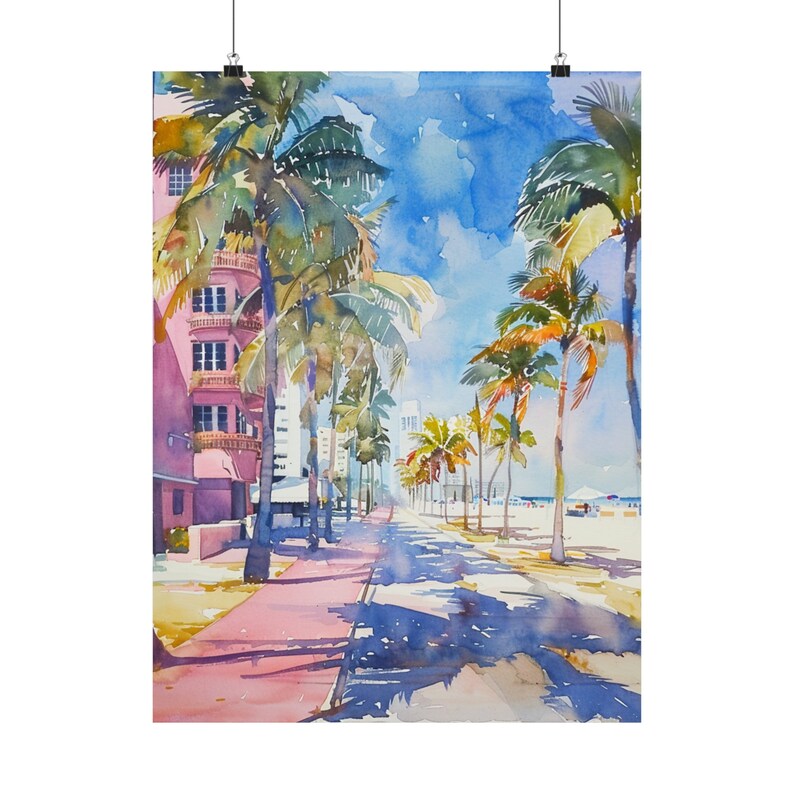 Miami South Beach Painting Florida Watercolor Art Print South Beach Boardwalk Beach Wall Art South Florida Travel Art image 5