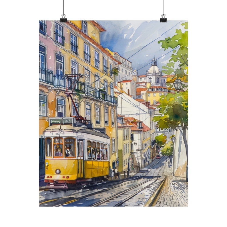 Lisbon Portugal Art Print, Lisbon Tram 28 Trolley Streetcar Artwork, European Watercolor Painting, Cityscape Travel Poster, Travel Gift