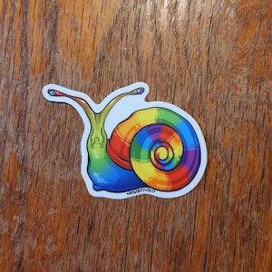 Rainbow Gay Pride Snail (reversed) by meganity - waterproof sticker