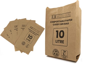 Compostable Paper Food Waste Bin Bags 10L - Caddy Bin Liners Sacks - 100% Biodegradable Compostable Recyclable - EN13432 And FSC Certified