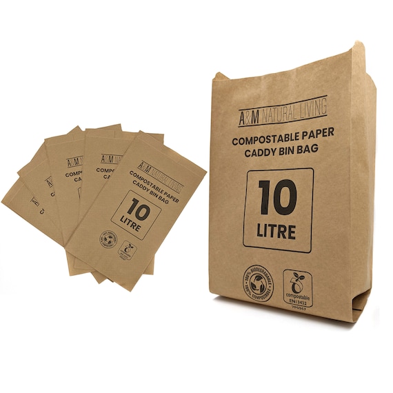 Compostable Paper Food Waste Bin Bags 10L Caddy Bin Liners 