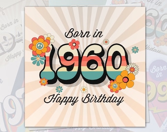 63rd Birthday Card Born In 1960 - 60s Theme 150mm x 150mm Happy Birthday Fun Greeting Card for Men Women Mum Dad Sister Brother Husband Wife