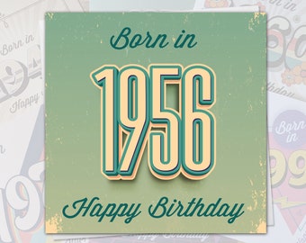 67th Birthday Card Born In 1956 - 50s Theme 150mm x 150mm Happy Birthday Fun Greeting Card for Men Women Mum Dad Sister Brother Husband Wife