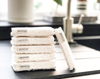Loofah Dish Sponges, Pack Of 6 White Washing Up Scourer Sponges, 100% Sustainable, Compostable & Biodegradable By AM Natural Living
