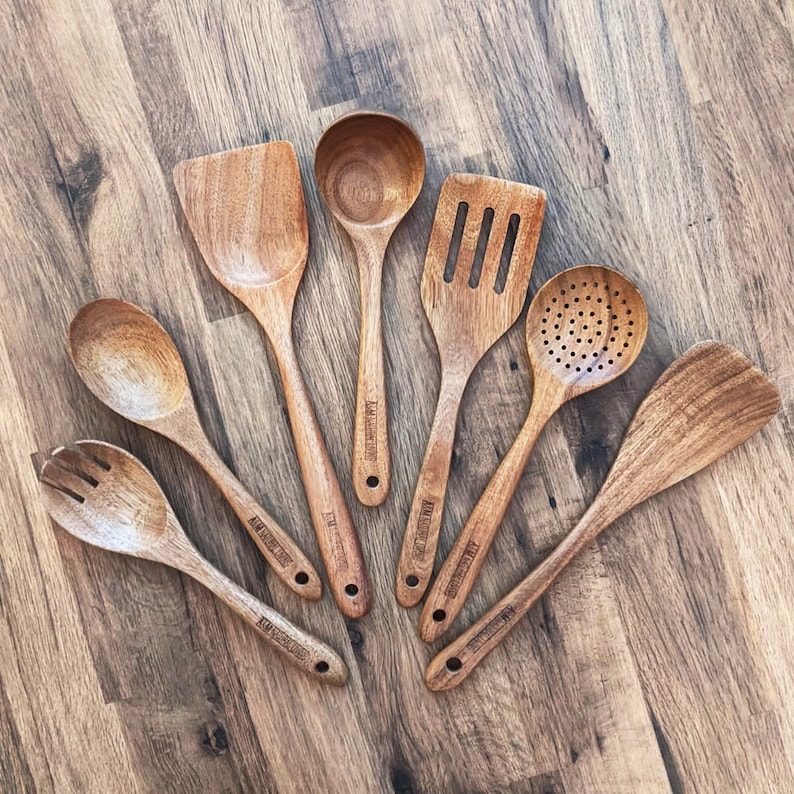 7pc Wooden Kitchen Utensil Set for Cooking Wooden Spoons Etsy UK