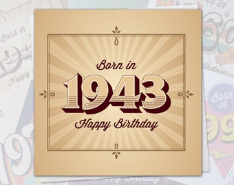 80th Birthday Card Born In 1943 - 40s Theme 150mm x 150mm Happy Birthday Fun Greeting Card for Men Women Mum Dad Sister Brother Husband Wife