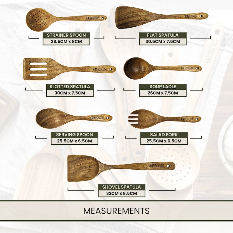 7pc Wooden Kitchen Utensil Set For Cooking Wooden Spoons Spatula Set Cooking Utensils By A&M Natural Living image 4