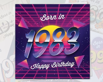 40th Birthday Card Born In 1983 - 80s Theme 150mm x 150mm Happy Birthday Fun Greeting Card for Men Women Mum Dad Sister Brother Husband Wife