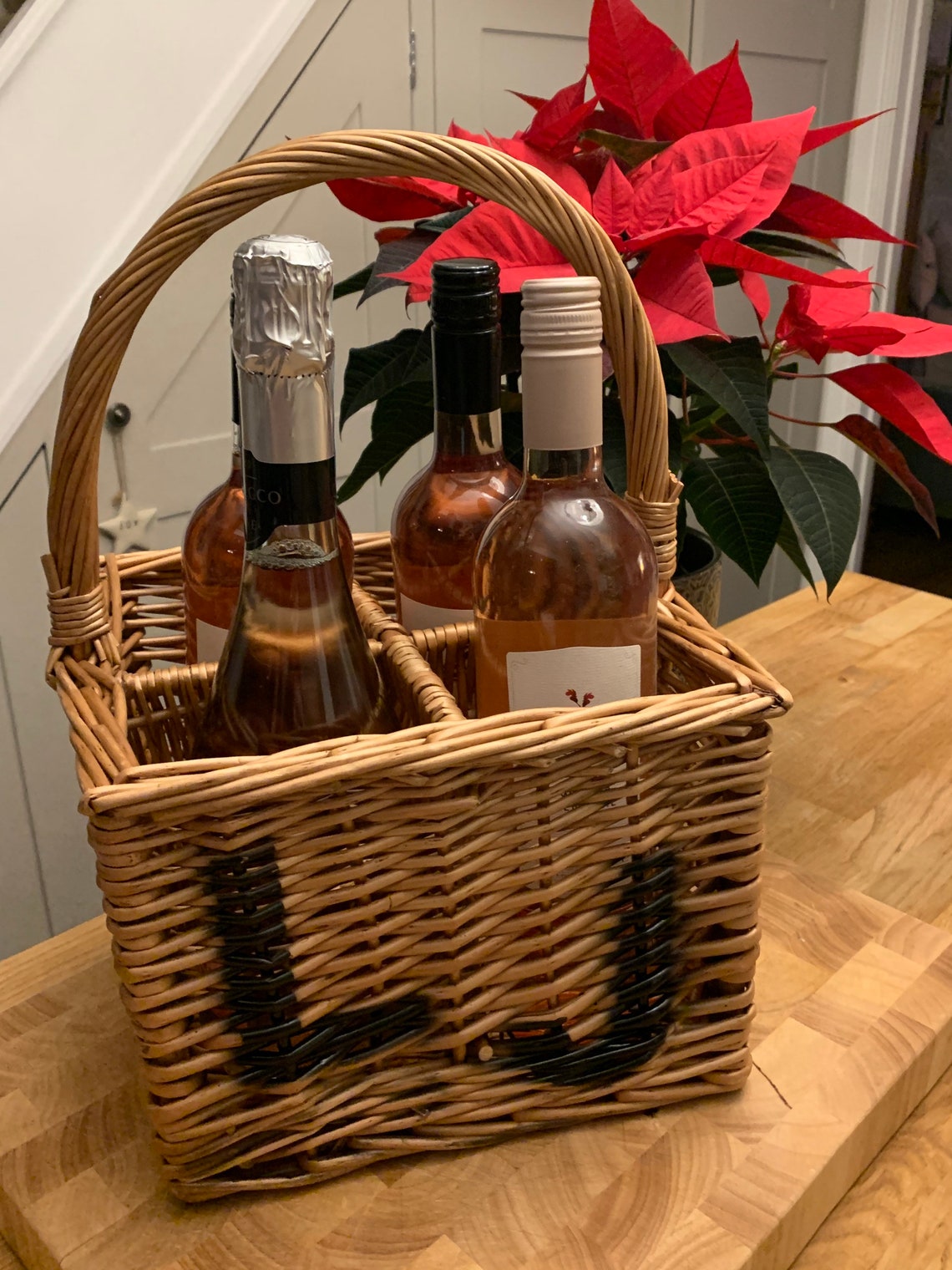 4 bottle wicker basket for wines spirits sauces picnic Etsy