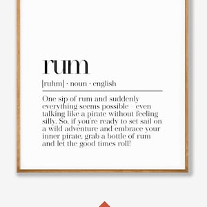 Alcohol Poster, Rum Definition Print, Bar Cart Decor, Keuken Prints, Home Bar Wall Art, Bar Poster, Bar Cart Accessoires, Bar Art Print