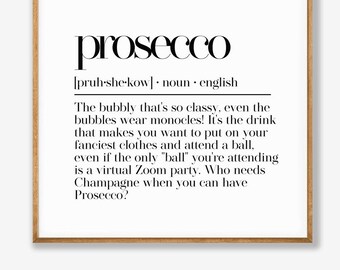 Impression définition prosecco, art de chariot de bar drôle (téléchargement numérique)