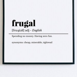 Funny Home Office Decor, Frugal Definition Print, Printable Wall Art, Funny Work From Home Art, Funny Gift, Office Wall Art, Cubicle Decor