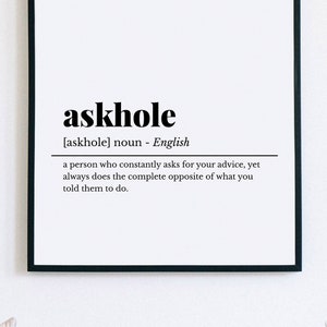 Funny Home Office Poster, Askhole Definition Print, Askhole Poster, Office Wall Art, Funny Office Sign, Work From Home Art, Cubicle Decor