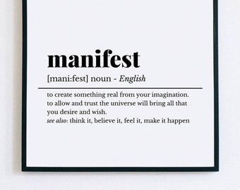 Manifest Definition Print, Printable Wall Art,  Inspirational Wall Art, Motivational Poster, Law of Attraction Print, Happiness Prints