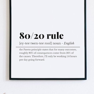 Definition Poster, 80/20 rule definition, Entrepreneur Art, Funny Office Sign, Work From Home Art, Office Decor, Cubicle Decor, Wall Decor
