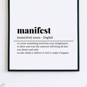 Manifest Definition Print, Printable Wall Art,  Inspirational Wall Art, Motivational Poster, Law of Attraction Print, Happiness Prints