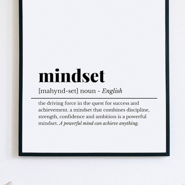 Mindset Definition, Office Wall Art, Home Office Prints, Motivational Prints, Inspirational Definition Prints, Home Office Decor, Wall Art