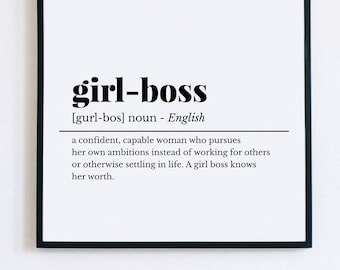 Impressão de definição de chefe de menina, impressão feminista, impressões de escritório em casa, arte de escritório, arte de parede motivacional, presentes para ela, presente chefe senhora, arte WFH