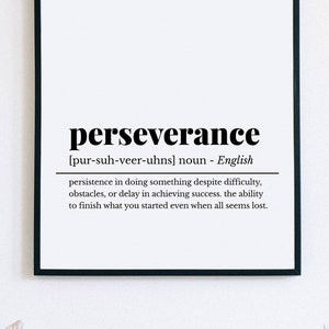 Definición de perseverancia, Arte de pared imprimible, Impresión de perseverancia, Arte de pared de perseverancia, Decoración de pared motivacional, Cita inspiradora