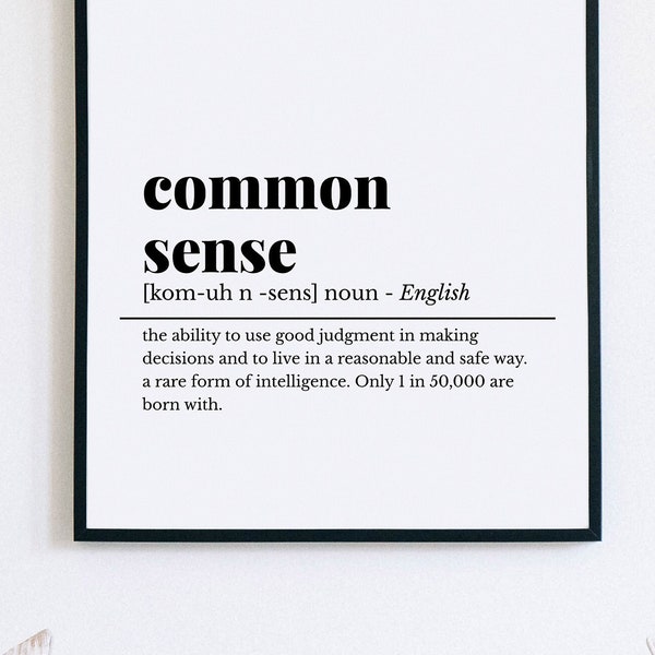 Funny Home Office Poster, Office Wall Art, Common Sense, Definition Print, Definition Wall Art, Funny Office Sign,Cubicle Decor,Office Decor