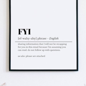 Funny Home Office Poster, FYI Definition Print, Home Office Decor, Work From Home, Funny Office Sign, Cubicle Decor, Office Wall Art, WFH