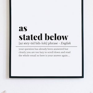 Home Office Art, As Stated Below, Funny Home Office Decor, Definition Print, Office Wall Decor, Work From Home Prints, Office Wall Art