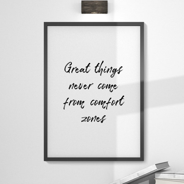 Great Things Never Come From Comfort Zones, Minimalist Poster, Modern Home Decor, Motivational Quotes, Inspirational Quotes, Modern Wall Art