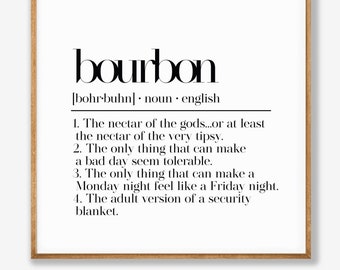 Bourbon Définition Print, Bourbon Wall Art, Bar Cart Decor, Bar Poster, Bar Printable Wall Art, Home Bar Wall Art, Modern Bar Art
