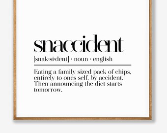 面白いキッチンの定義、Snaccident の定義プリント、キッチンの装飾、グルメギフト、Snaccident サイン、印刷可能な壁アート、キッチンプリント