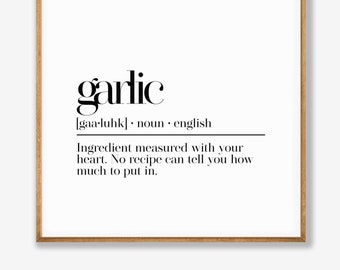 Kitchen Wall Decor, Garlic Definition Print, Kitchen Wall Art, Funny Poster, Dining Room Wall Art, Foodie Gift Idea, Printable Wall Art