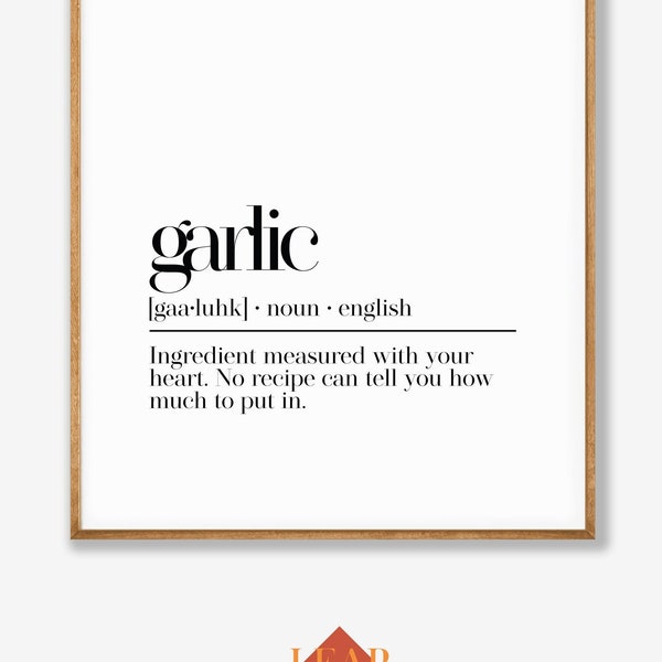 Kitchen Wall Decor, Garlic Definition Print, Kitchen Wall Art, Funny Poster, Dining Room Wall Art, Foodie Gift Idea, Printable Wall Art