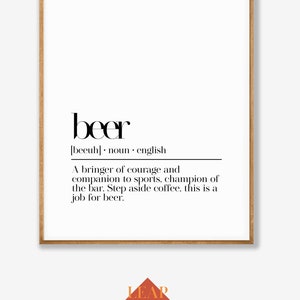 Bar Cart Decor, Bier Definition Print, Bier Wandkunst, Bar druckbare Wandkunst, Küche lustige Wandkunst, Bar Zubehör, Küchendekor