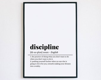 Home Office Art, Discipline Definition Print, Printable Wall Art, Home Office Poster, Office Wall Art, Work From Home, Motivational Prints