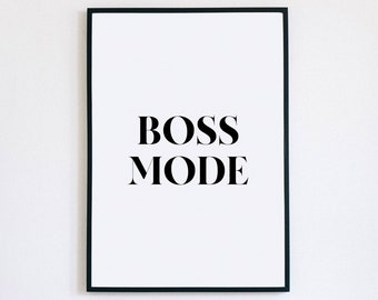 Boss Mode, Office Decor, Motivational Printable, Girl Office Print, Wall Art Print
