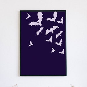 Minimalist Halloween Decor, Flying Bats Print, Halloween Printable Wall Art, Halloween Poster, Spooky Decor, Pink Halloween Decor