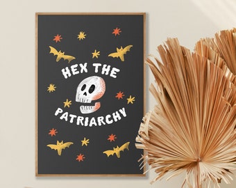 Skeleton Print, Hex The Patriarchy, Minimalist Halloween Decor, Spooky Decor, Witchy Wall Art, Feminist Wall Art, Trendy Dorm Decor