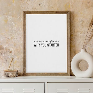 Pôster motivacional, lembre-se por que você começou, arte de parede de sucesso, decoração de cubículo, impressões motivacionais, presente de empreendedor, arte de parede minimalista