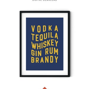 Colorful Bar Cart Decor, Trendy Wall Art, Alcohol Poster, Funny Bar Wall Art, Bar Cart Accessories, Alcohol Prints, Printable Wall Art