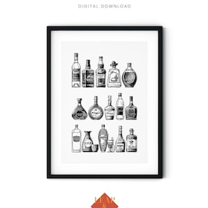 Retro Bar Cart Decor, Bar Cart Wall Art, Alcohol Prints, Bar Cart Accessories, Bar Cart Print, Bar Sign, Alcohol Poster, Printable Wall Art